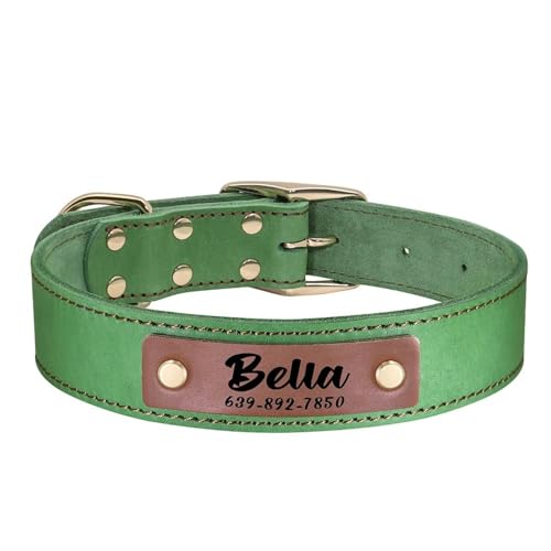 Personalisierte Einstellbare Lederhundkragen Mit ID -Name Telefonnummer -Tag Für Bulldog Shiba Inu Shepherd Greyhound,Grün,XL Personalisierte Einstellbare Lederhundkragen Mit ID -Name Telefonnummer -Tag Für Bulldog Shiba Inu Shepherd Greyhound,Grün,XL von HAQEPO