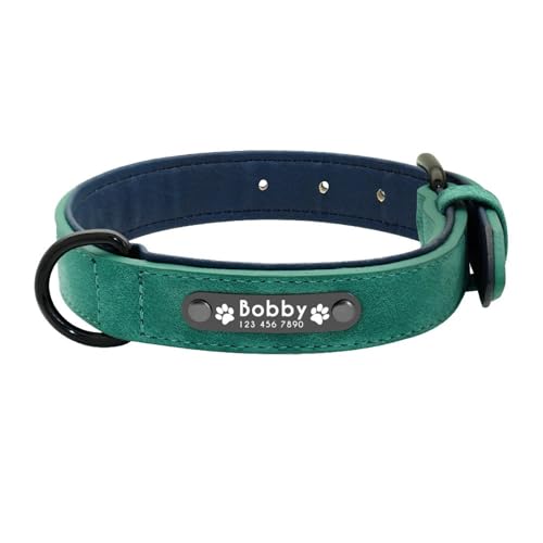 Personalisierte Einstellbare PU-Leder Mit D-Ring-ID-Name Telefonnummer Tagschild Hundekragen Für Pit Bulldog Sheepdog,Grün,L von HAQEPO