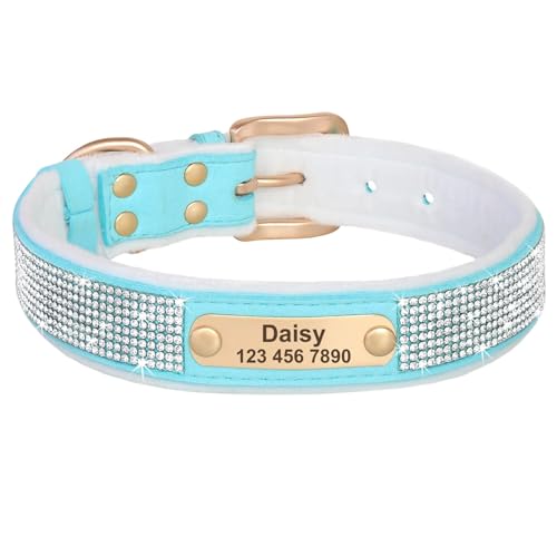 Personalisierte Gepolsterte Glänzende Strasshund -Hundeausweise Telefonnummer Kragen Für Labrador Shiba Inu Bulldog Greyhound Pommeranian,Blau,L Personalisierte Gepolsterte Glänzende Strasshund -Hundeausweise Telefonnummer Kragen Für Labrador Shiba Inu Bulldog Greyhound Pommeranian,Blau,L von HAQEPO