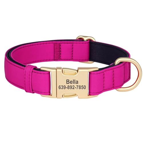 Personalisierte Im Freien wasserdichte Gepolsterte Nylon -Hundenname Telefonnummer Kragen Für Pitbull Bulldog Pudel Shiba Inu Chihuahua,Rose,L von HAQEPO