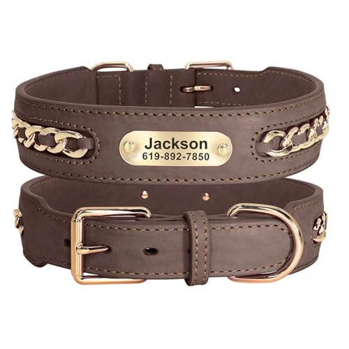 Personalisierte Lederhund-ID-Kragen Mit Anti-Lost-Namensschild Für Greyhound French Bulldog Dachshund Beagle Shepherd Hund,Braun,2XL Personalisierte Lederhund-ID-Kragen Mit Anti-Lost-Namensschild Für Greyhound French Bulldog Dachshund Beagle Shepherd Hund,Braun,2XL von HAQEPO