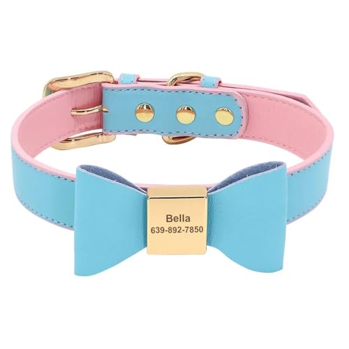 Personalisierte Niedliche Bogenverstellbare Lederhund Name Telefonnummer Halsband Für Französische Bulldogge Shiba Inu Labrador Greyhound,Ausländer,XL von HAQEPO