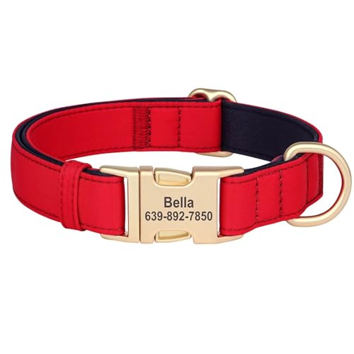 Personalisierte Verstellbare Atmungsable wasserdichte Nylon -Hundetraining Halsband Customized Pudel Shiba Inu Greyhound Bulldogn Name Kragen,Rot,S von HAQEPO