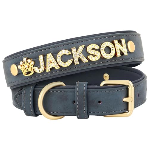 Personalisiertes, glänzendes Strasshalsband für Haustiere, zum Selbermachen, personalisiertes Leder, Erkennungsmarke, Hundehalsband, Anti-Verlust, verstellbar, mit Knochenklauen-Herzanhänger, Blau, Personalisiertes, glänzendes Strasshalsband für Haustiere, zum Selbermachen, personalisiertes Leder, Erkennungsmarke, Hundehalsband, Anti-Verlust, verstellbar, mit Knochenklauen-Herzanhänger, Blau, von HAQEPO