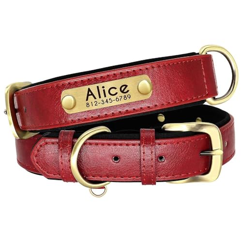 Personalisiertes Haustier-ID-Tag-Namensschild-Halsband, individuelle Gravur, PU-Leder, Hundehalsband mit Anti-Verlust-Namensschild, verstellbares Haustierhalsband für Mops, Chihuahua, Labrador, Rot, Personalisiertes Haustier-ID-Tag-Namensschild-Halsband, individuelle Gravur, PU-Leder, Hundehalsband mit Anti-Verlust-Namensschild, verstellbares Haustierhalsband für Mops, Chihuahua, Labrador, Rot, von HAQEPO