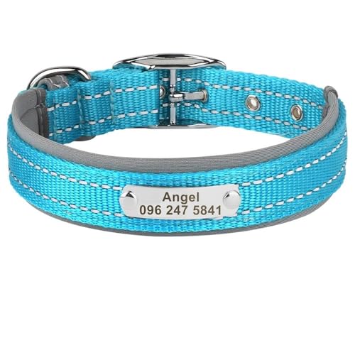Personalisiertes Haustierhalsband für den Außenbereich, reflektierend, Nylon, Anti-Verlust, verstellbar, Katzen- und Hundemarke, Namensschild, Halsband für Chihuahua, Mops, Blau, Größe M Personalisiertes Haustierhalsband für den Außenbereich, reflektierend, Nylon, Anti-Verlust, verstellbar, Katzen- und Hundemarke, Namensschild, Halsband für Chihuahua, Mops, Blau, Größe M von YHTAKF
