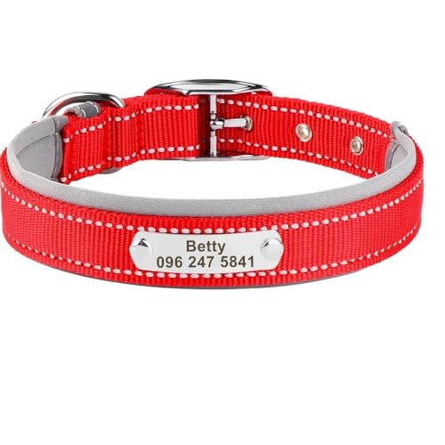 Personalisiertes Haustierhalsband für den Außenbereich, reflektierend, Nylon, Anti-Verlust, verstellbar, Katzen- und Hundemarke, Namensschild, Halsband für Chihuahua, Mops, Rot, Größe M Personalisiertes Haustierhalsband für den Außenbereich, reflektierend, Nylon, Anti-Verlust, verstellbar, Katzen- und Hundemarke, Namensschild, Halsband für Chihuahua, Mops, Rot, Größe M von HAQEPO
