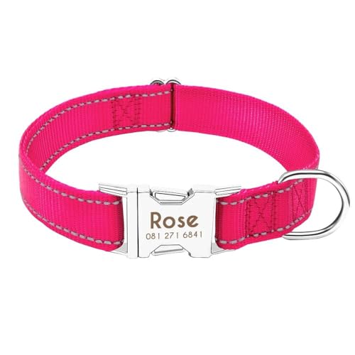 Personalisiertes Hundehalsband, reflektierend, Nylon, mit Anti-Verlust-Erkennungsmarke, Namensschild, Hundehalsband, verstellbar, Größe A, S von HAQEPO