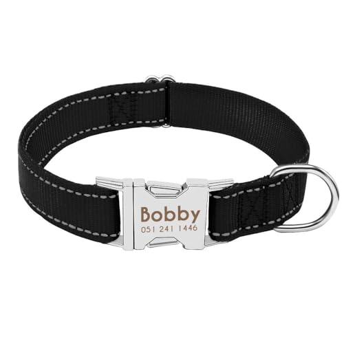 Personalisiertes Hundehalsband, reflektierend, Nylon, mit Anti-Verlust-Erkennungsmarke, Namensschild, Hundehalsband, verstellbar, Schwarz, Größe L Personalisiertes Hundehalsband, reflektierend, Nylon, mit Anti-Verlust-Erkennungsmarke, Namensschild, Hundehalsband, verstellbar, Schwarz, Größe L von YHTAKF