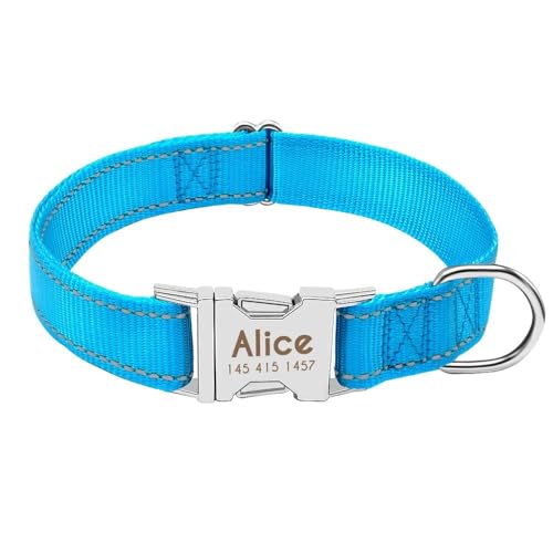 Personalisiertes Hundehalsband, reflektierend, Nylon, mit Anti-Verlust-ID-Tag, Namensschild, Hundehalsband, verstellbar, Blau, Größe M Personalisiertes Hundehalsband, reflektierend, Nylon, mit Anti-Verlust-ID-Tag, Namensschild, Hundehalsband, verstellbar, Blau, Größe M von HAQEPO