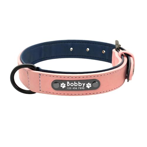 Personalisiertes Hundehalsband aus PU-Leder, individuell graviert, mit Namensschild, Anti-Verlust, verstellbares Haustierhalsband für Bulldogge, Beagle, Labrador, Deutscher Schäferhund, A, S von YHTAKF