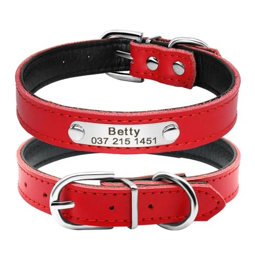Personalisiertes Hundehalsband aus PU-Leder, individuell graviert mit ID-Tag, Namensschild, Hundehalsband, weich, bequem, Leder, verstellbar, Anti-Verlust, Labrador, Französische Bulldogge, Rot, Größe Personalisiertes Hundehalsband aus PU-Leder, individuell graviert mit ID-Tag, Namensschild, Hundehalsband, weich, bequem, Leder, verstellbar, Anti-Verlust, Labrador, Französische Bulldogge, Rot, Größe von HAQEPO