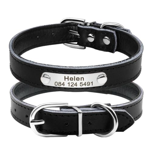 Personalisiertes Hundehalsband aus PU-Leder, individuell graviert mit ID-Tag, Namensschild, Hundehalsband, weich, bequem, Leder, verstellbar, Anti-Verlust, Labrador, Französische Bulldogge, Schwarz, Personalisiertes Hundehalsband aus PU-Leder, individuell graviert mit ID-Tag, Namensschild, Hundehalsband, weich, bequem, Leder, verstellbar, Anti-Verlust, Labrador, Französische Bulldogge, Schwarz, von HAQEPO