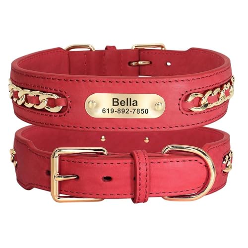 Personalisiertes Hundehalsband aus PU-Leder, mit Namensschild, personalisierbar, Anti-Verlust, verstellbares Haustierhalsband mit Namensschild, Rot, Größe M Personalisiertes Hundehalsband aus PU-Leder, mit Namensschild, personalisierbar, Anti-Verlust, verstellbares Haustierhalsband mit Namensschild, Rot, Größe M von HAQEPO