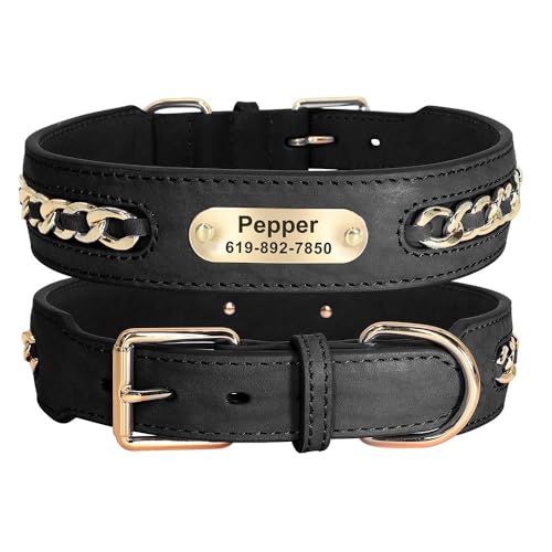 Personalisiertes Hundehalsband aus PU-Leder, mit Namensschild, personalisierbar, Anti-Verlust, verstellbares Haustierhalsband mit selbstgemachtem Namensschild, Schwarz, Größe XL Personalisiertes Hundehalsband aus PU-Leder, mit Namensschild, personalisierbar, Anti-Verlust, verstellbares Haustierhalsband mit selbstgemachtem Namensschild, Schwarz, Größe XL von HAQEPO