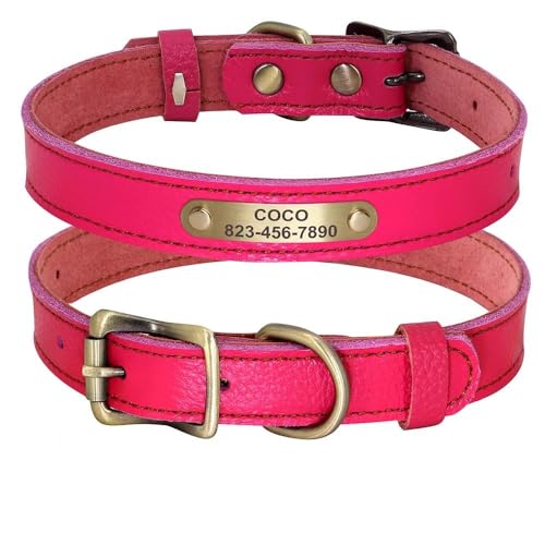 Personalisiertes Hundehalsband aus echtem Leder, personalisierbar, für Hunde und Katzen, Namensschild, verstellbar, Anti-Verlust-Halsband für Chihuahua, Mops, Labrador, Rosenrot, Größe M Personalisiertes Hundehalsband aus echtem Leder, personalisierbar, für Hunde und Katzen, Namensschild, verstellbar, Anti-Verlust-Halsband für Chihuahua, Mops, Labrador, Rosenrot, Größe M von YHTAKF