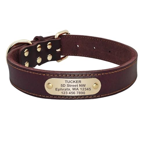 Personalisiertes Hundehalsband mit Namensschild, aus echtem Leder, Labrador, Deutscher Schäferhund, Französische Bulldogge, großer Hund, verstellbar, Anti-Verlust-Halsband, Braun, Größe L Personalisiertes Hundehalsband mit Namensschild, aus echtem Leder, Labrador, Deutscher Schäferhund, Französische Bulldogge, großer Hund, verstellbar, Anti-Verlust-Halsband, Braun, Größe L von YHTAKF