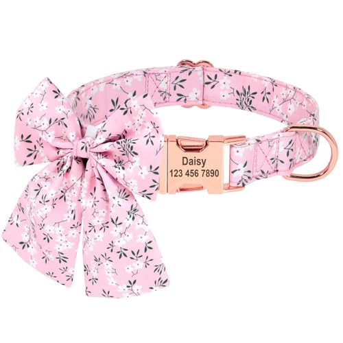 Personalisiertes Hundehalsband und Katzenhalsband, Blumendruck, Schleife, Haustierhalsband mit Anti-Verlust-Erkennungsmarke, Namensschild, Haustierhalsband für Labrador, Französische Bulldogge, C, L Personalisiertes Hundehalsband und Katzenhalsband, Blumendruck, Schleife, Haustierhalsband mit Anti-Verlust-Erkennungsmarke, Namensschild, Haustierhalsband für Labrador, Französische Bulldogge, C, L von HAQEPO