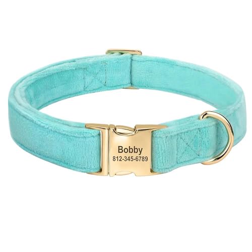 Personalisiertes Samt-Hundehalsband, personalisierbar, Anti-Verlust-Haustier-Namenshalsband, weich, bequem, verstellbar, für kleine bis mittelgroße Hunde, Blau, Größe S Personalisiertes Samt-Hundehalsband, personalisierbar, Anti-Verlust-Haustier-Namenshalsband, weich, bequem, verstellbar, für kleine bis mittelgroße Hunde, Blau, Größe S von HAQEPO