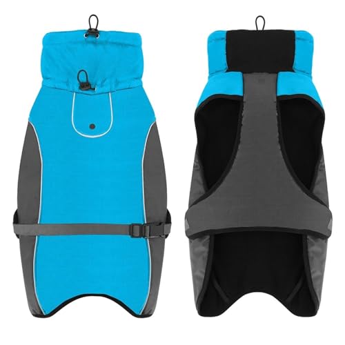 Reflektierende wasserdichte Schneebeichte Große Hundeverstellbare Jacke Winter Warmer Labrador Bulldog Pitbull Greyhound Work Mantel,Blau,3XL von HAQEPO