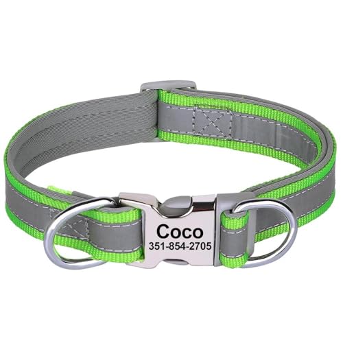 Reflektierendes Hundehalsband für den Außenbereich, personalisierbar, mit individueller Gravur, weiches und bequemes Nylon, verstellbar, geeignet für Chihuahua, Labrador, Mops, Grün, Größe L Reflektierendes Hundehalsband für den Außenbereich, personalisierbar, mit individueller Gravur, weiches und bequemes Nylon, verstellbar, geeignet für Chihuahua, Labrador, Mops, Grün, Größe L von HAQEPO