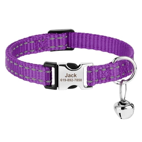 Reflektierendes Nylon-Katzen- und Hundehalsband, verstellbar, Anti-Verlust-Halsband für kleine Hunde und Katzen, mit Glöckchen, für Chihuahua, Mops, A, S, 18–28 cm von YHTAKF