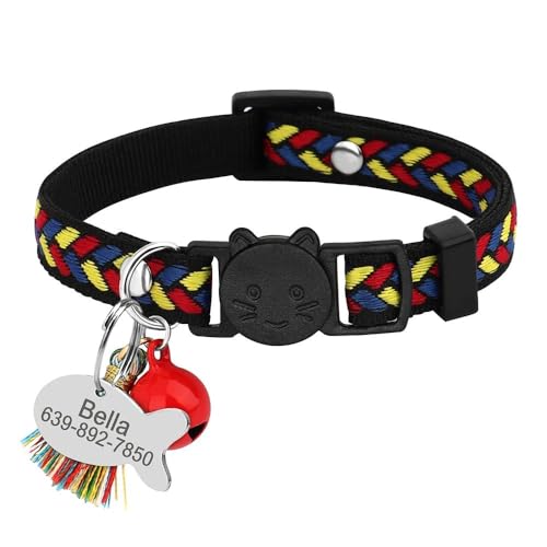 Safe Separation Halsband für kleine Hunde und Katzen, Nylon, personalisierbar, mit Gravur, Namensschild, Halsband mit Glocke für Mops, Chihuahua, D, S, 18–28 cm von YHTAKF