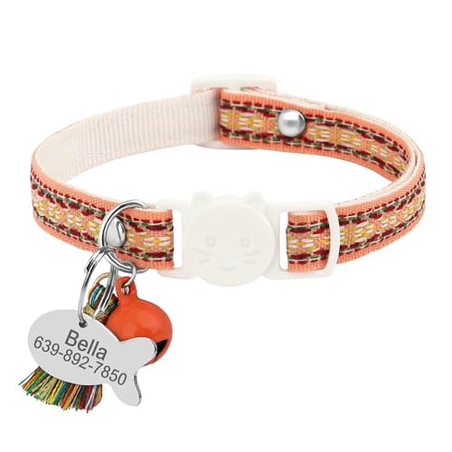 Safe Separation Halsband für kleine Hunde und Katzen, Nylon, personalisierbar, mit Gravur, Namensschild, Halsband mit Glöckchen, für Mops, Chihuahua, E, S, 18–28 cm von YHTAKF