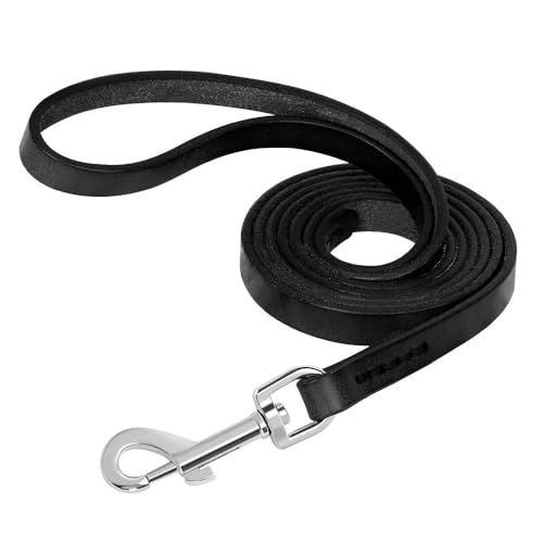 Verstellbares Hundehalsband und Leine, Set aus echtem Leder, Hundehalsband und Leine, weiches und bequemes Haustierhalsband für Chihuahua, Mops, Labrador, Schwarz, Größe S Verstellbares Hundehalsband und Leine, Set aus echtem Leder, Hundehalsband und Leine, weiches und bequemes Haustierhalsband für Chihuahua, Mops, Labrador, Schwarz, Größe S von HAQEPO