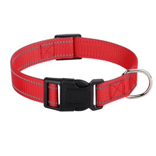 Verstellbares Katzen- und Hundehalsband, reflektierend, Nylon, weich und bequem, Haustierhalsband für Chihuahua, Mops, Labrador, Französische Bulldogge, Rot, Größe M von HAQEPO