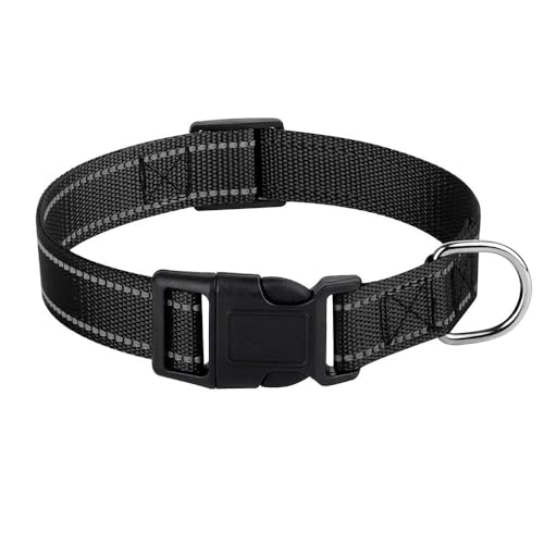 Verstellbares Katzen- und Hundehalsband, reflektierend, Nylon, weich und bequem, Haustierhalsband für Chihuahua, Mops, Labrador, Französische Bulldogge, Schwarz, XS von HAQEPO