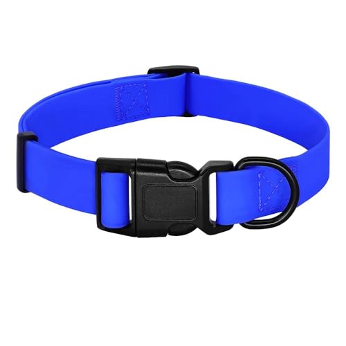 Wasserdichtes PVC-Hundehalsband für den Außenbereich, leicht zu reinigen, einfarbig, PVC, Haustier-Reisehalsband, verstellbares Hundehalsband, geeignet für kleine und mittelgroße Hunde, Blau, Größe S Wasserdichtes PVC-Hundehalsband für den Außenbereich, leicht zu reinigen, einfarbig, PVC, Haustier-Reisehalsband, verstellbares Hundehalsband, geeignet für kleine und mittelgroße Hunde, Blau, Größe S von YHTAKF