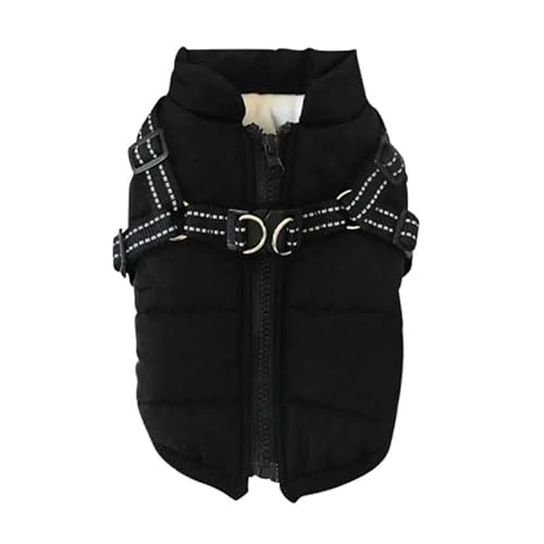 Weiche Und Bequeme Haustier Schneejacke Weste Herbst Und Winter Warmer Winddichtem Und Wasserdichtem Hundemantel Mit Geschirr,Schwarz,L von HAQEPO