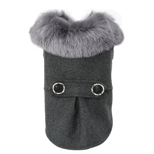 Weiche Und Bequeme Haustierjacke, Herbst- Und Winter-Fleece, Warme Hundekleidung Mit Fellkragen, Geeignet Für Kleine Mittelgroße Chihuahua-Mopsjacke,GRAU,M von HAQEPO