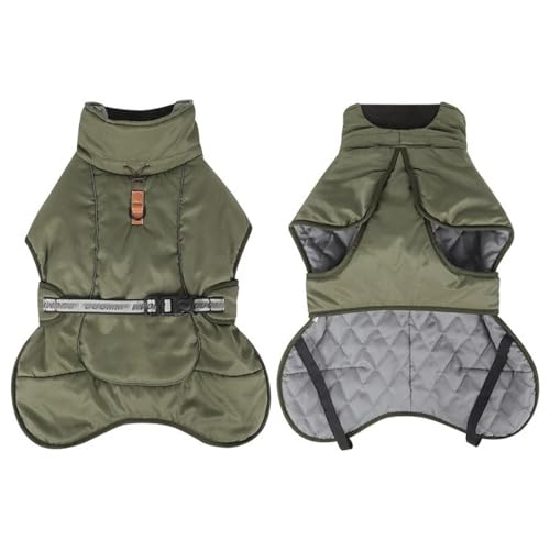 Winddichte Reflektierende Im Freien Reflektierende Große Hundejacke Winter Warmes Bulldogge Dackel Greyhound Labrador Hirte Mantel Kleidung,Armeegrün,2XL von HAQEPO