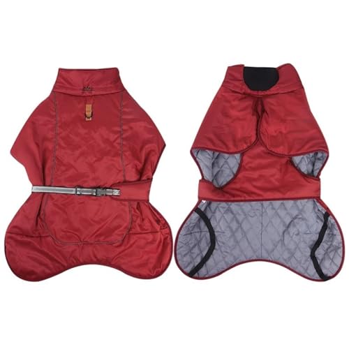 Winddichte Reflektierende Im Freien Reflektierende Große Hundejacke Winter Warmes Bulldogge Dackel Greyhound Labrador Hirte Mantel Kleidung,Rot,3XL von HAQEPO