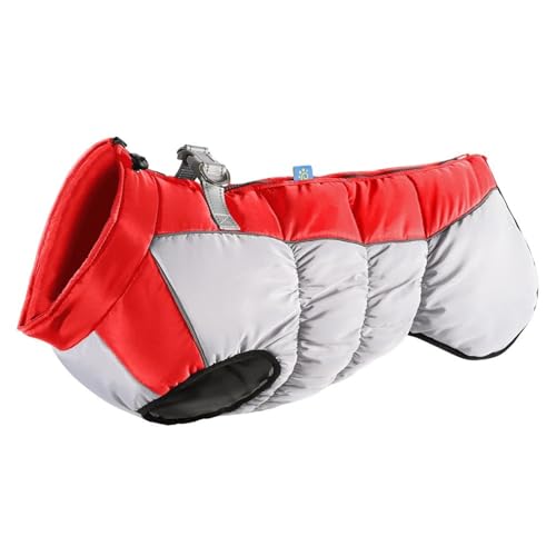 Winter Fleece Warm Warm Greyhound Bulldog Labrador Stretch Hoher Kragenmantel wasserdichte Winddichte Schneebesichtige Haustiermantel,Rot,2XL von HAQEPO