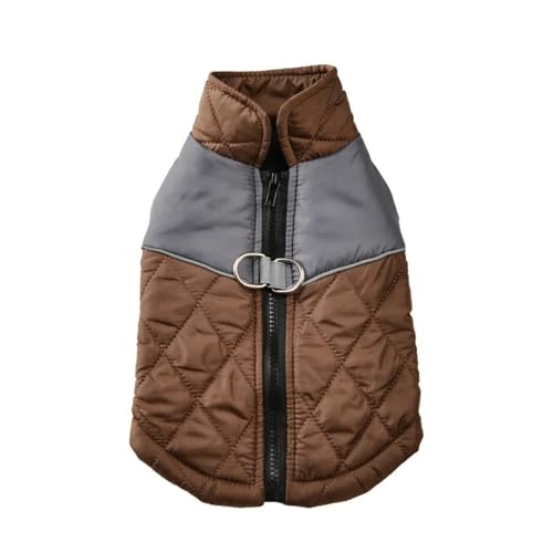 Winter Fleece Warm Warmes Golden Retriever Bulldog Shiba Inu Mops Jacke Mit Reißverschluss Reflexion wasserdichte Arbeitshundmantel,Braun,XL von HAQEPO
