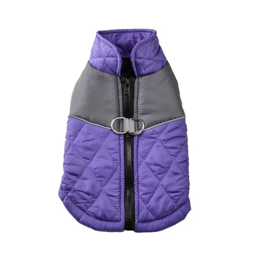 Winter Fleece Warm Warmes Golden Retriever Bulldog Shiba Inu Mops Jacke Mit Reißverschluss Reflexion wasserdichte Arbeitshundmantel,Lila,XL von HAQEPO