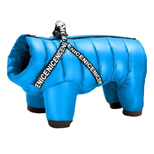 Winter Warmer Chihuahua Shiba Inu Bulldogge Pommerianische Kapuzejacke Mit Reißverschluss Schneebedeckter wasserdichte Haustierkleidung,Blau,18 von HAQEPO