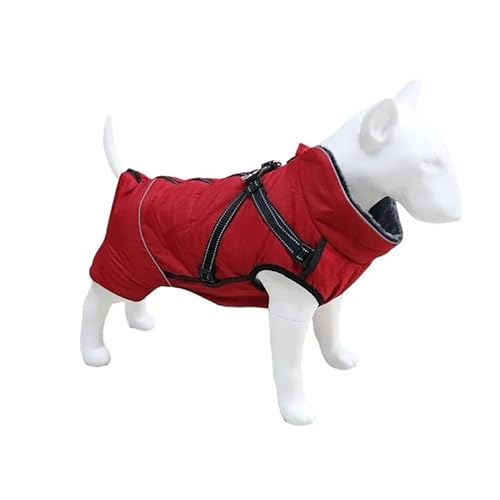 wasserdichte Reflexionshundjacke Im Freien Mit Kabelbaum Winter Fleece Warme Französische Bulldogge Labrador Greyhound Mantel,Rot,L von HAQEPO