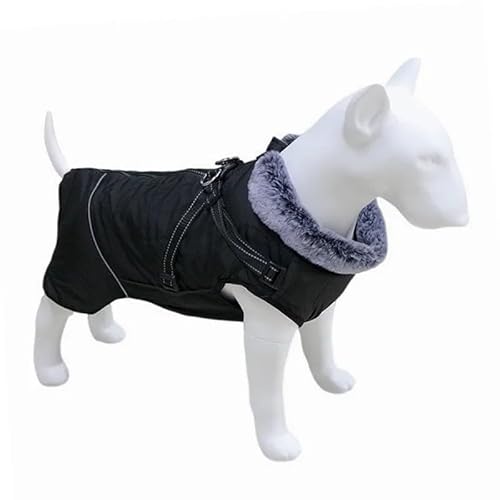 wasserdichte Reflexionshundjacke Im Freien Mit Kabelbaum Winter Fleece Warme Französische Bulldogge Labrador Greyhound Mantel,Schwarz,XL von HAQEPO