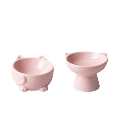HAQJWMZC katzennapf EIN Paar Keramikschalen, Erhobene Katzenschalen, Trinkwasserschälen, Katzenschalen, Hohe Beine, Nackenschutz, Schräge Katzenreisschalen-rosa von HAQJWMZC