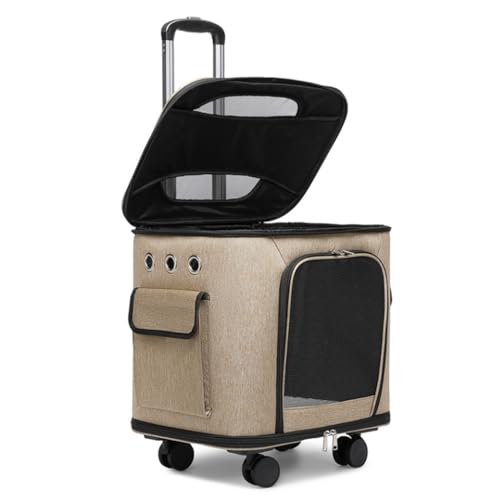 Haustier-Reisetasche, atmungsaktiver Trolley für Hund und Katze, Premium-Katzen-/Hunde-Kinderwagentragetasche mit Rollen, Transport-Reisebox, Haustier-Kinderwagen-Wagen mit bequemem Kissen (Farbe: von HAQMG