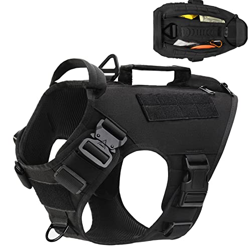 Taktisches Hundegeschirr mit 3 Reißverschlusstaschen für große mittelgroße Hunde, kein Ziehen, Militär-Hundeweste, 2 Metallschnallen und 2 Griffen, Schwarz, Größe XL von HARD LAND