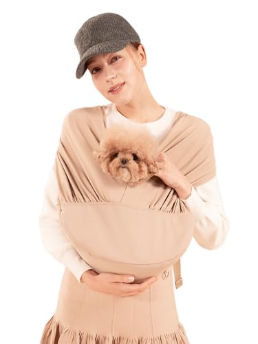 Harryspet Feelaty Hundetrage für kleine Hunde - Bequemer Yoga-Stoff, elastische Passform - Tragbare Haustiertragetasche für Hunde 0-5,4 kg - Perfektes Welpentuch für Reisen und Alltag (Beige, Groß) von HARRYS PET