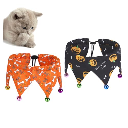 HAWILLOSCH 2 Stück Haustierhalsband Halloween Hund einstellbar Halskragen für Haustiere Glockenhalsband für Katzen Schild Welpen Welpenhalsband Glockenhalsband für Welpen Polyester von HAWILLOSCH