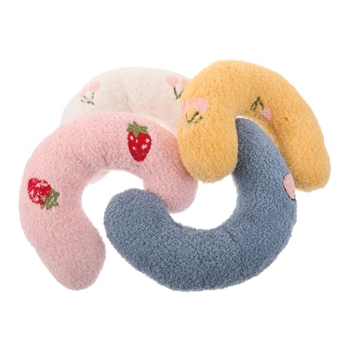 HAWILLOSCH 4 Stück U Förmiges Katzen Nackenkissen Ergonomische Weiche und Robuste Katzenkopfkissen mit Kratzfestem Waschbar für Verbesserten Schlafkomfort und Kau Spielspaß Bunte Farbmischung von HAWILLOSCH