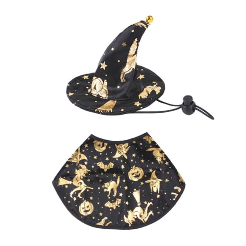 HAWILLOSCH Halloween Haustierkostüm Set mit Zauberer Umhang und Glockenhut Verstellbar Komfortabel für Katzen und Hunde Festliche Dekoration für Halloween und Kostümpartys Geschenkidee für von HAWILLOSCH