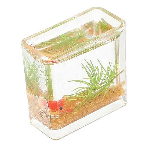 HAWILLOSCH Miniatur Goldfischglas aus Resin Realistische Mini Aquarium Deko Detailreiches Mini Haus Zubehör für Puppenhaus und Tischdekoration Orange von HAWILLOSCH